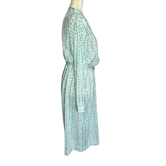 Vintage 70s Serbin Seafoam Green Abstract Print Belted Dress Long Sleeve Sz 16 - Picture 4 of 9